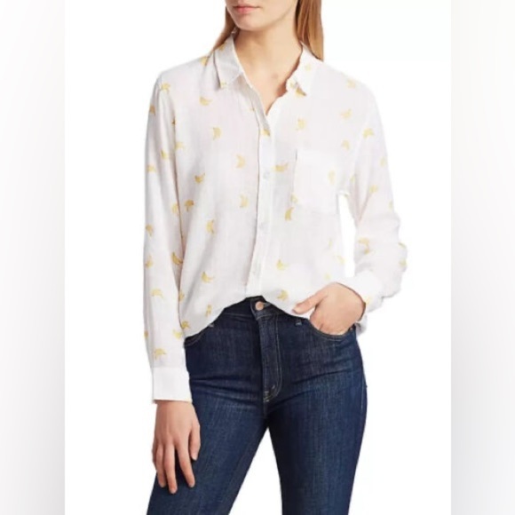 Rails Tops - Rails Charli Banana Bunch Button Down White Blouse Size L